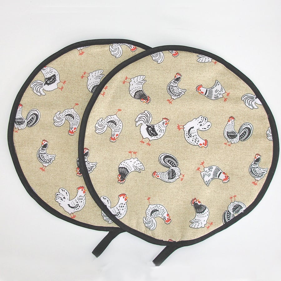 Aga Hob Lid Covers Hens Mats Pads Pair of Round Chicken Surface Savers Hens