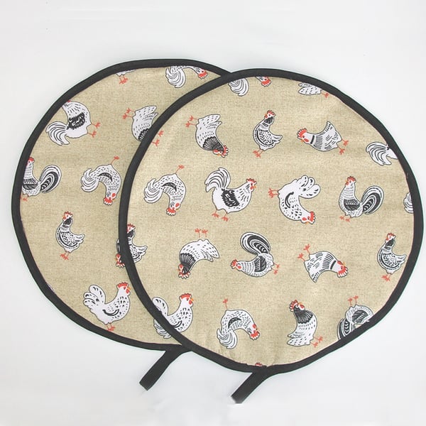 Aga Hob Lid Covers Hens Mats Pads Pair of Round Chicken Surface Savers Hens