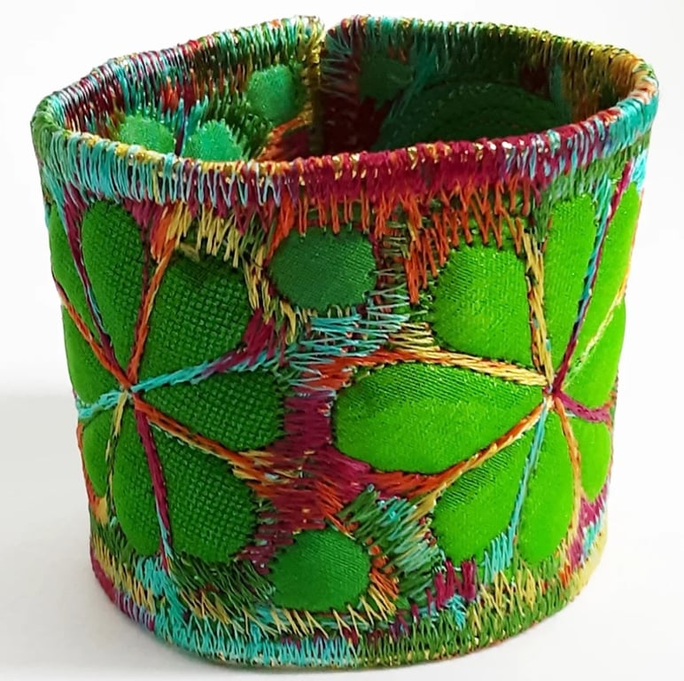 Cuff - Fabric Bracelet with Free Machine Embroidery 