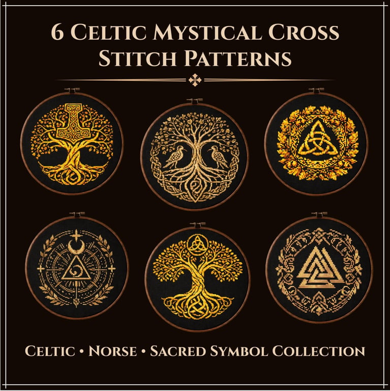 Celtic Cross Stitch Pattern Bundle, 6 Norse Mystical PDF Patterns