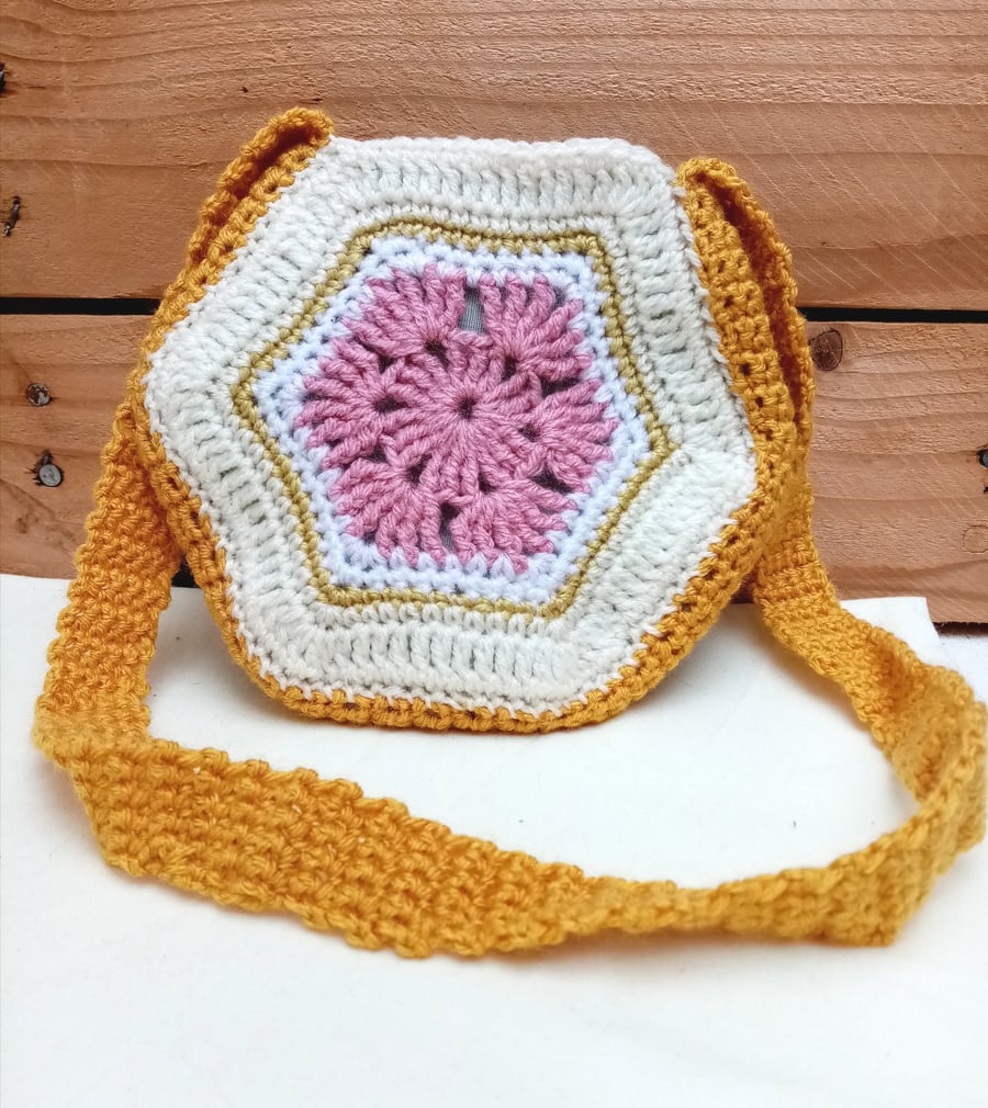 Girls Crochet Bag, Spring Colours, Hexagon Small Bag