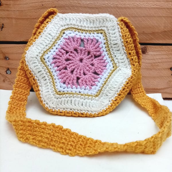 Girls Crochet Bag, Spring Colours, Hexagon Small Bag