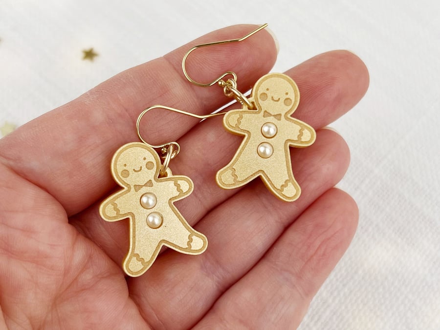 Mini Gingerbread Folk Earrings in Gold or Silver