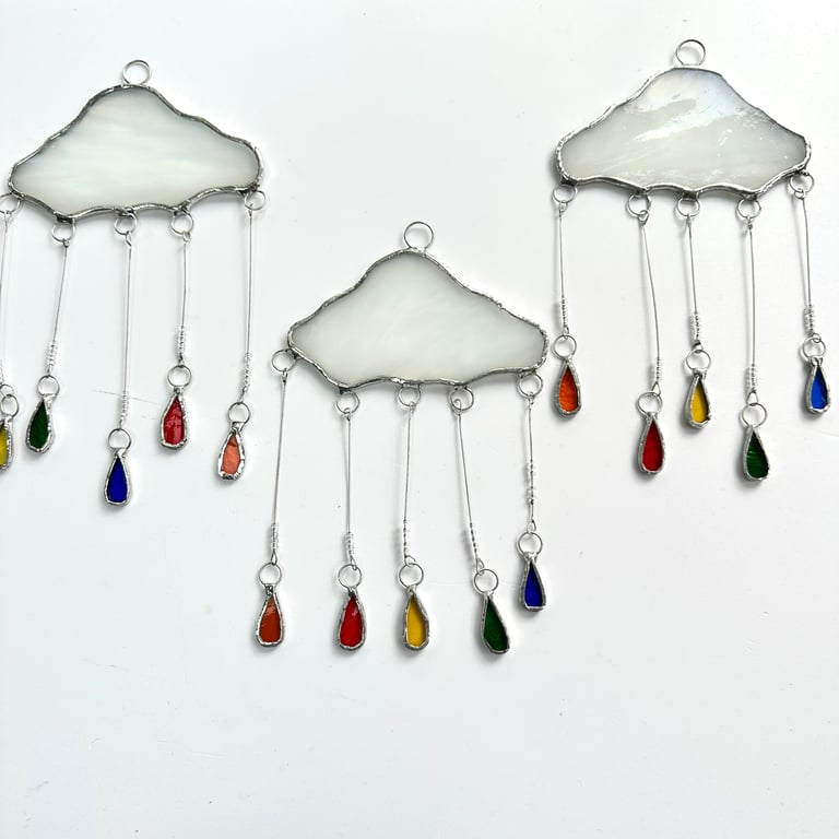 Stained Glass Rain Cloud - Handmade Hanging Window Decoration