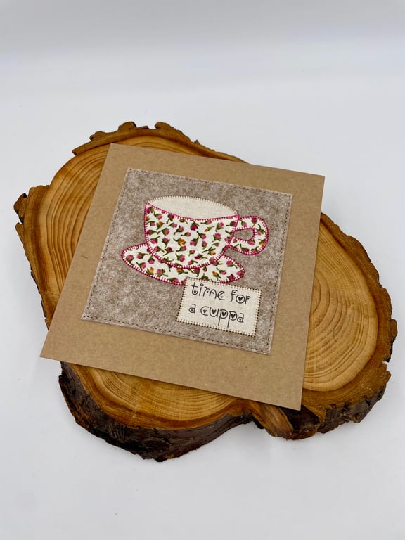 Time for a cuppa appliqué card for any occasion 