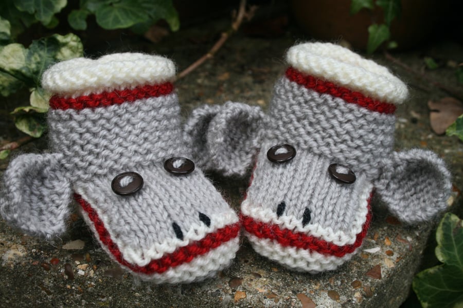 Knitting Pattern in PDF - Sock Monkey Baby Booties