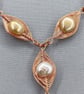 Cultured Pearl Copper Herringbone Y Lariat Necklace with Matching Earrings - Image 4