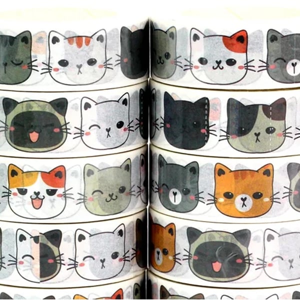 2 x Kitty Cat pattern, Cute kawaii cat face Washi Tape, Decorative Tape 10m