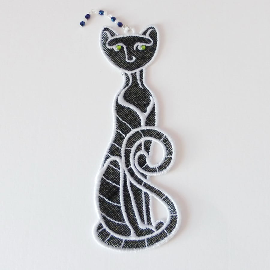 Embroidered Lace Cat Bookmark