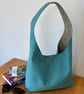 Hobo style shoulder bag, tote bag, turquoise canvas with contrasting lining