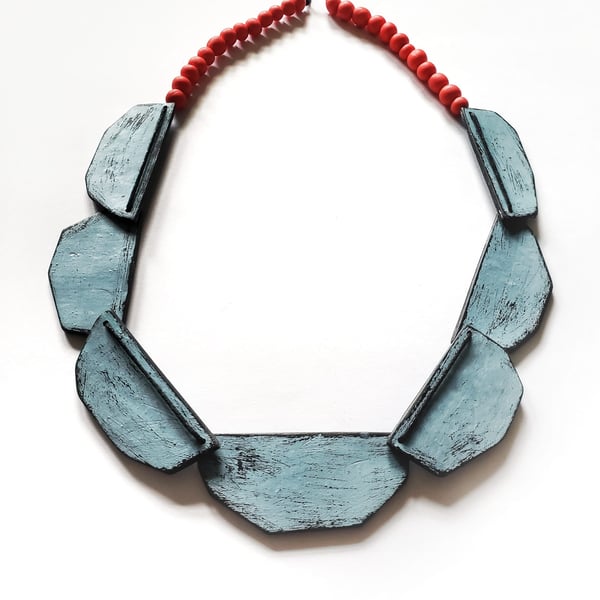 Blue and Red quirky nature inspired bead necklace