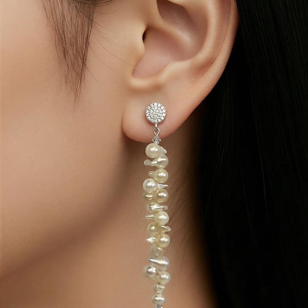 Cascading Pearl Drop Earrings Cleopatra Akoya Pearls Sterling Silver Stud