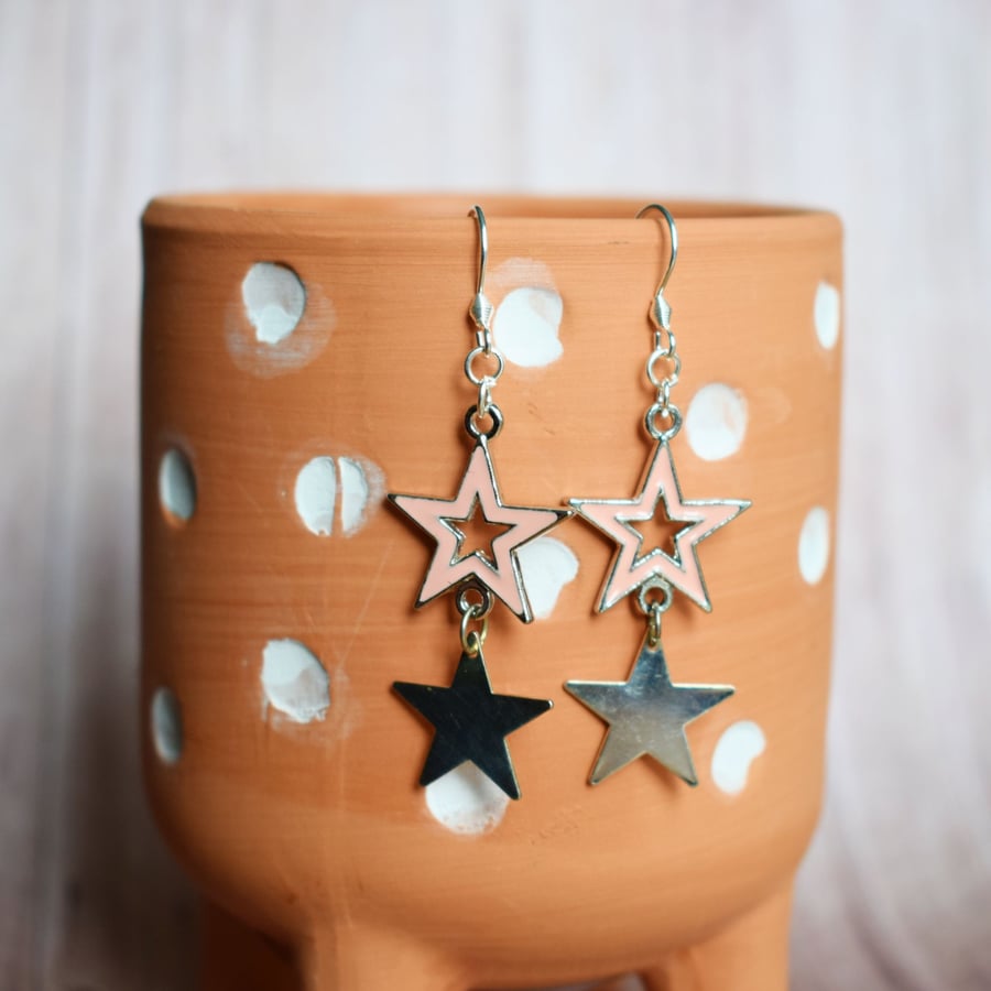 Pink Star Dangle Earrings