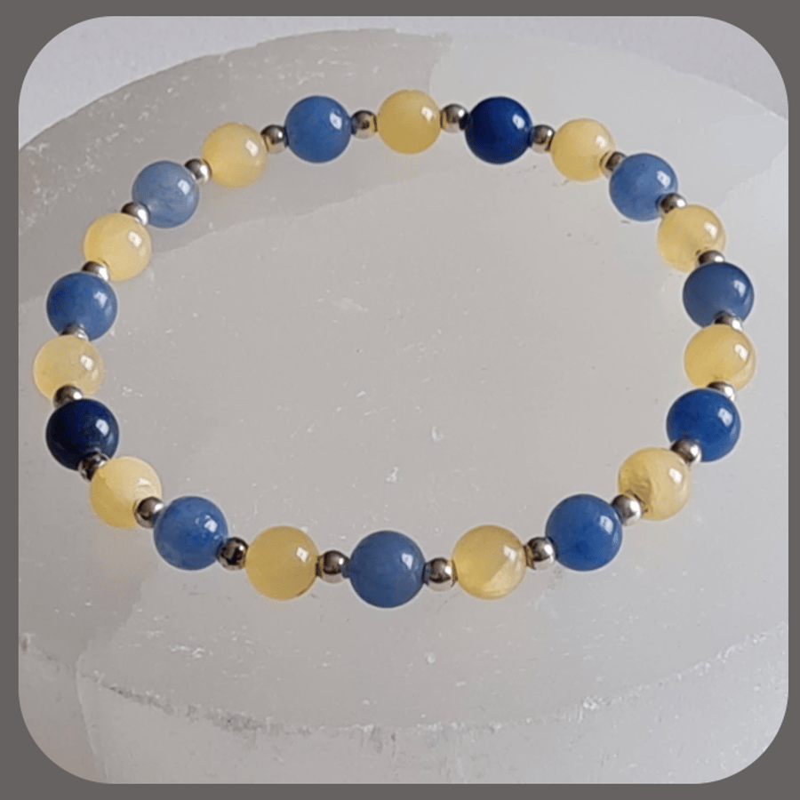 'Forget me not' Ambronite, Blue Aventurine and sterling silver stacker bracelet