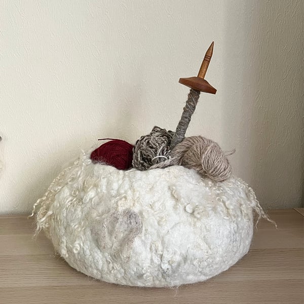 Large Natural Wool Felted Bowl Sustainable & Handmade