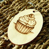 Personalised Wooden Cake Keyring decorated using Pyrography