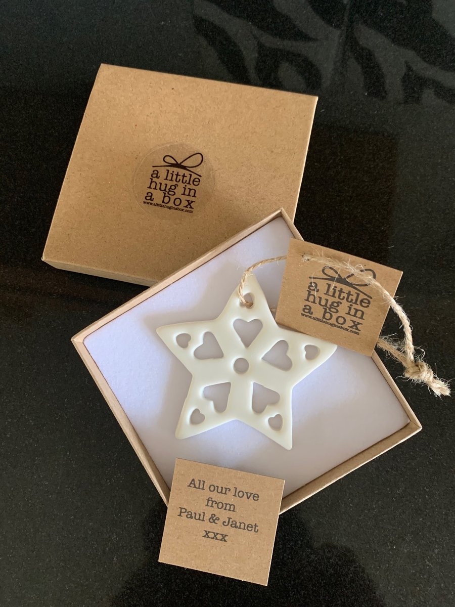 A Little Hug in a Box Porcelain Lacy Snowflake Christmas Decoration