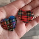 Tartan Padded Fabric Heart Embellishments. Pack Of 8. Blue And Red