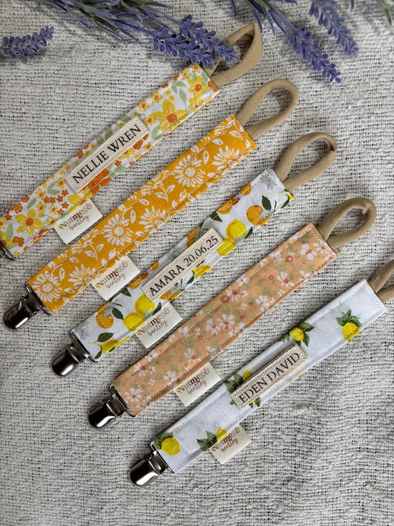 Personalised Dummy Clip – Handmade, BabySafe & Eco-friendly Floral Baby Keepsa