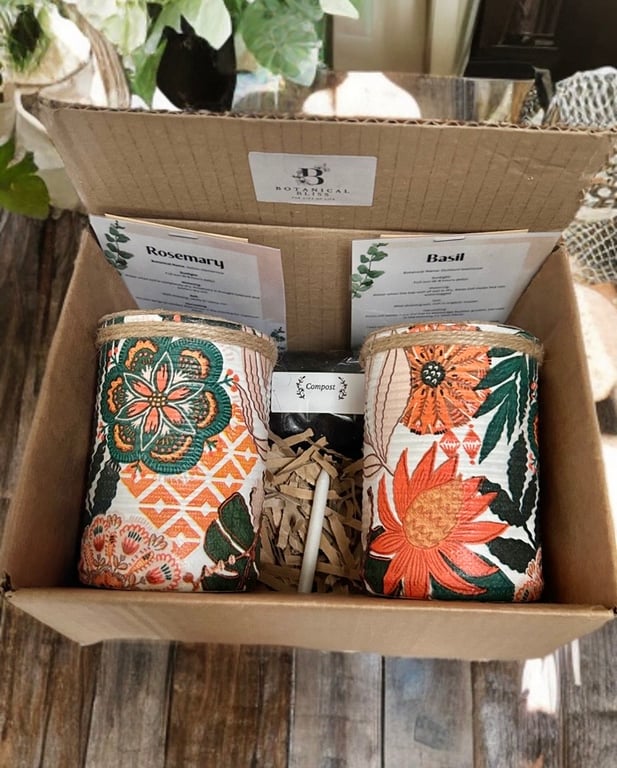 Dark green & orange geometric bloom grow your own herb garden gift set