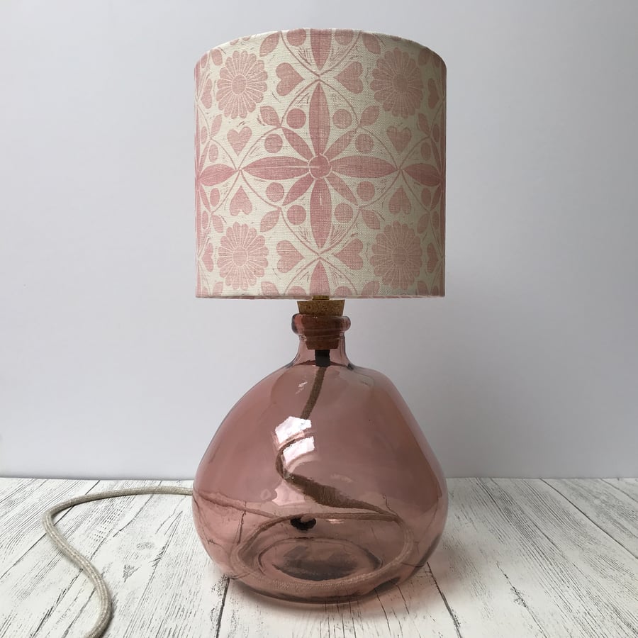 Hand Printed Linen Lampshade in Soft Pink
