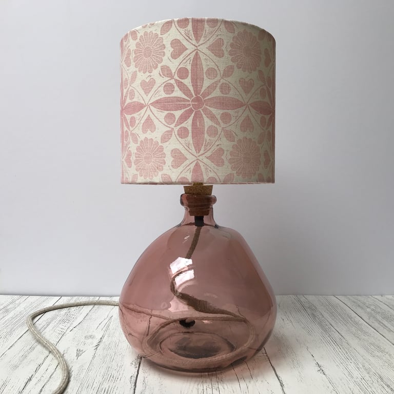 Hand Printed Linen Lampshade in Soft Pink