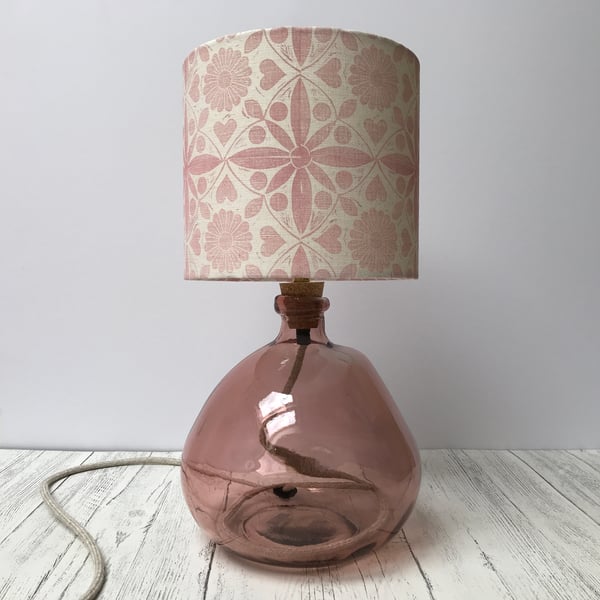 Hand Printed Linen Lampshade in Soft Pink