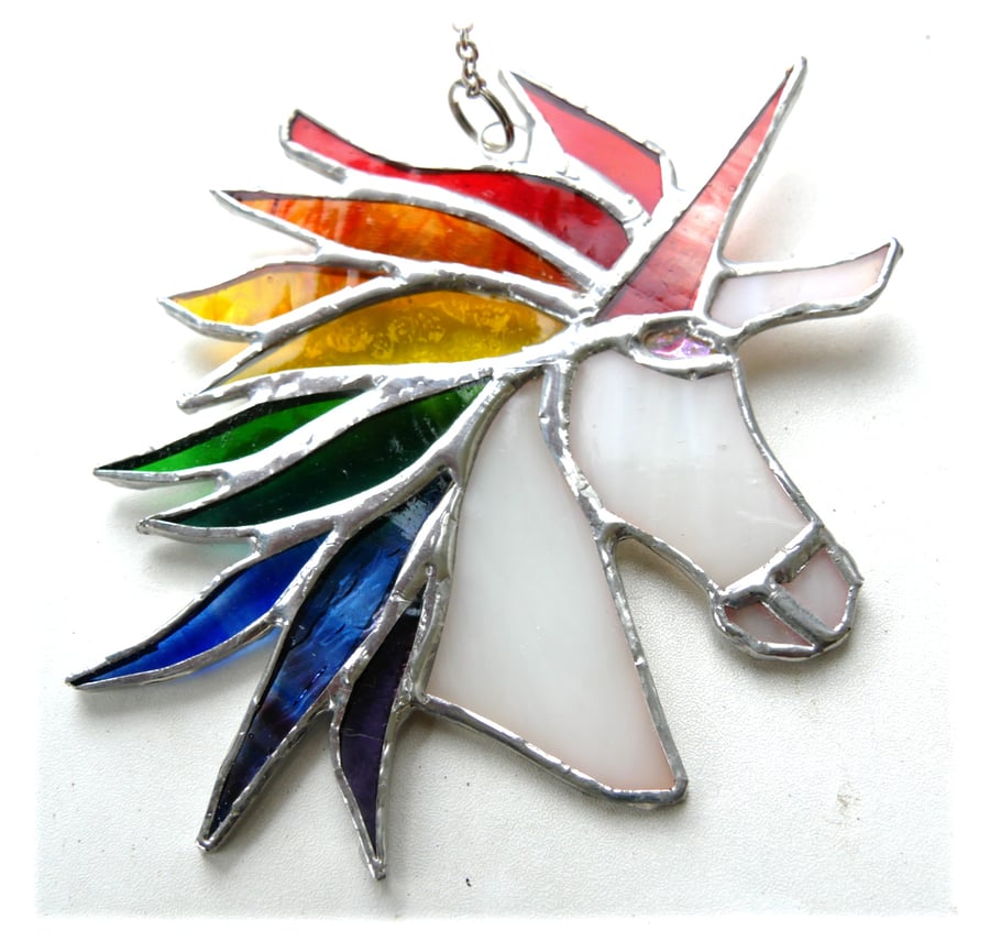 Unicorn Suncatcher Stained Glass Handmade 049 Rainbow