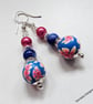 Floral Polymer Clay Beads & Shell Pearl Silver Plate Earrings - Image 2