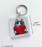 Grey Tabby Cat Valentine Keyring – Tabby Cat with Red Heart - Image 3