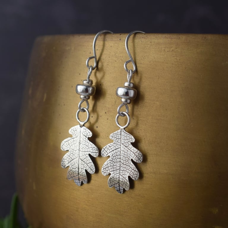 Sterling Silver Oak Leaf Drop Earrings - Nature Inspired Jewellery