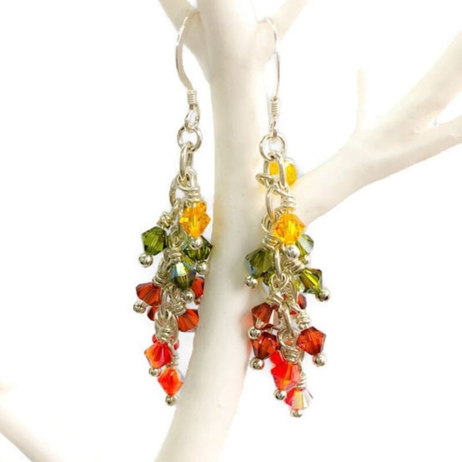 Autumn colours crystal dangle earrings