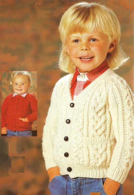 VINTAGE KNITTING PATTERN Childrens V and Round Neck Cardigans