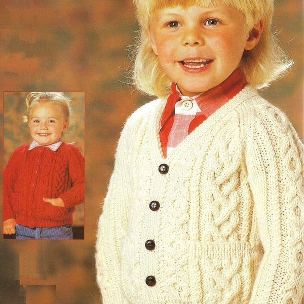 VINTAGE KNITTING PATTERN Childrens V and Round Neck Cardigans