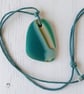 Teal Glass Pebble adjustable pendant necklace - Image 2