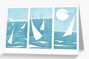 Summer fun sailing seaside art card notelet