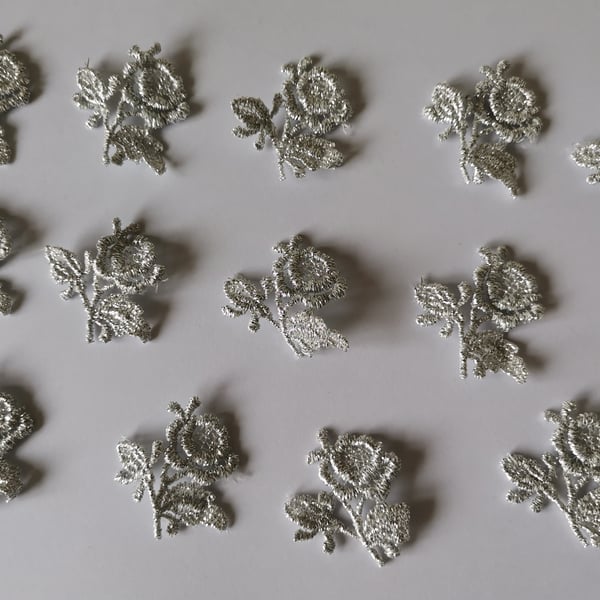 Pack of 10 Metallic Lace Rose Motif, 40mm Sew On Rose Motif