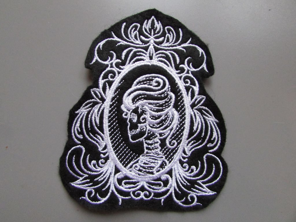 Embroidered Sugar Skull Cameo Applique Patch