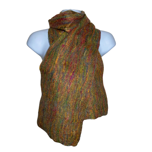 Multicoloured merino wool and silk felted scarf 