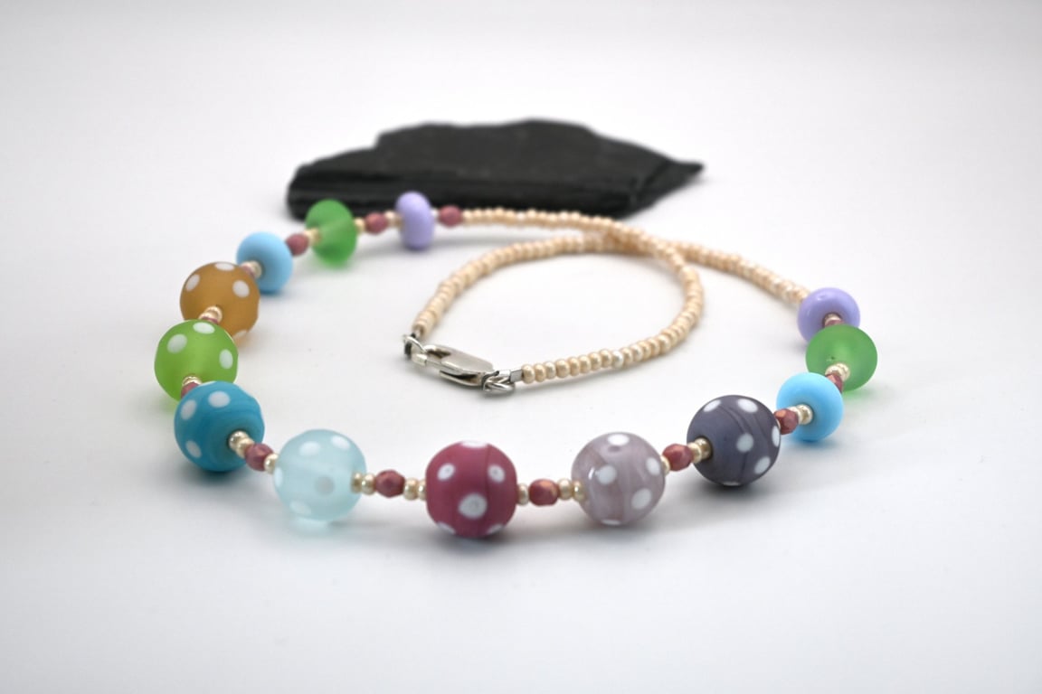 lampwork glass polka dot necklace