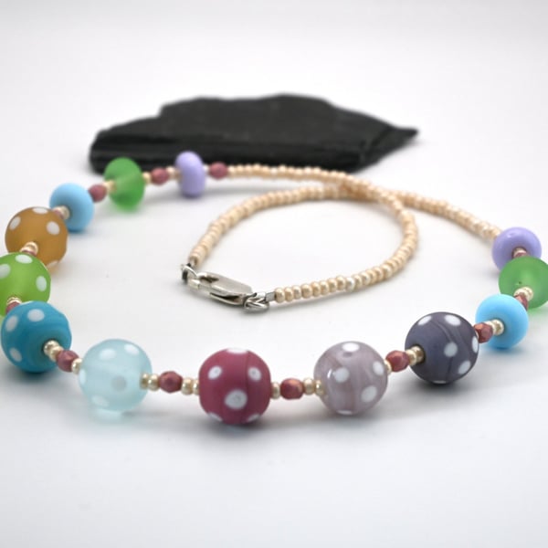 lampwork glass polka dot necklace