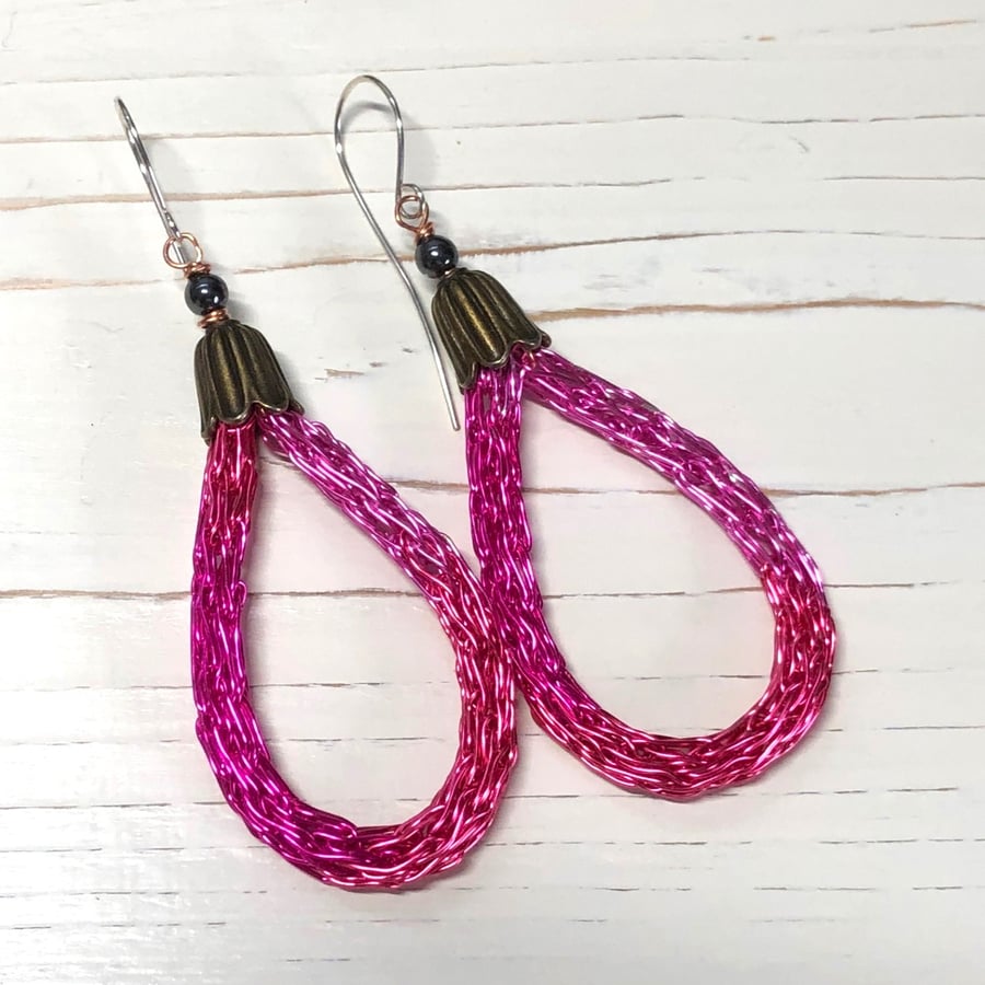Woven Wire Drop Earrings in 3 Different Pinks with Silver Ear Wires