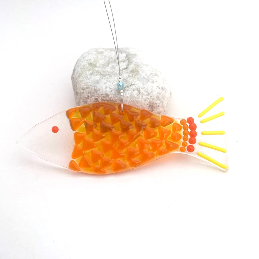 Fused Glass Orange Fish Hanging - Handmade Glass Suncatcher
