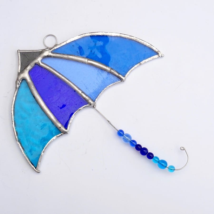 Stained Glass Umbrella Suncatcher - Handmade window Decoration - Blue