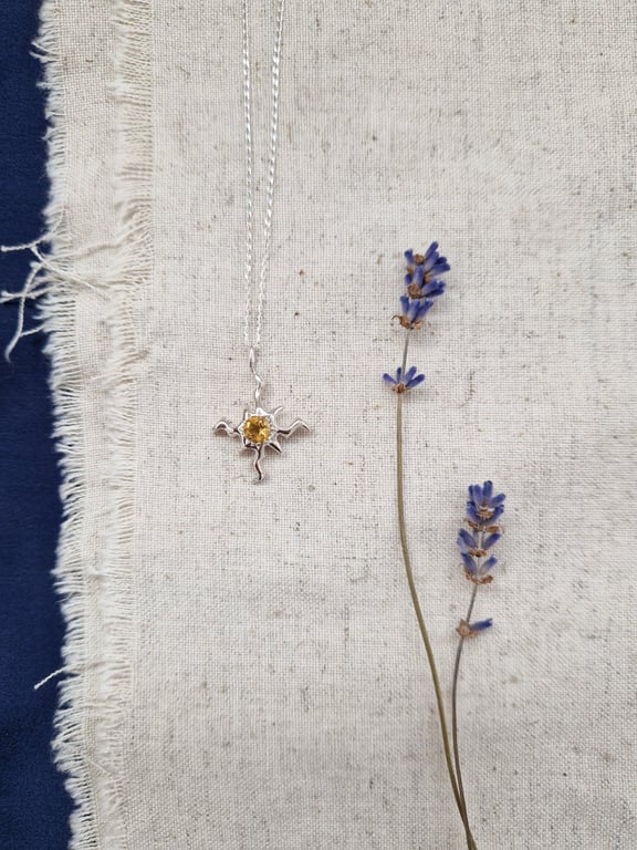 Handmade sterling silver sun pendant necklace - Handmade Lume pendant