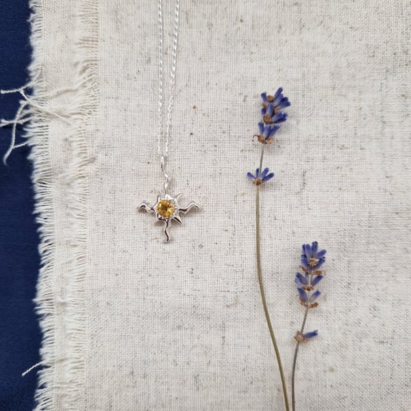 Handmade sterling silver sun pendant necklace - Handmade Lume pendant