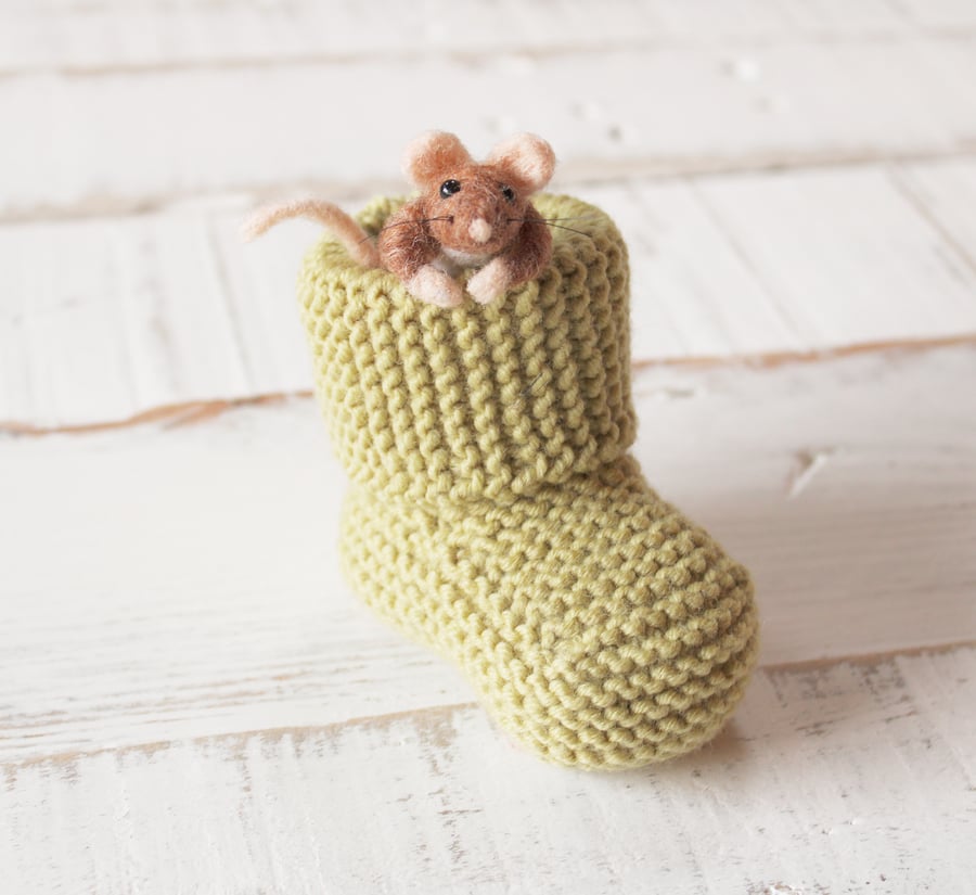 Needle Felted Mouse. Baby Bootie. Baby Shower Gift. House Warming Gift.
