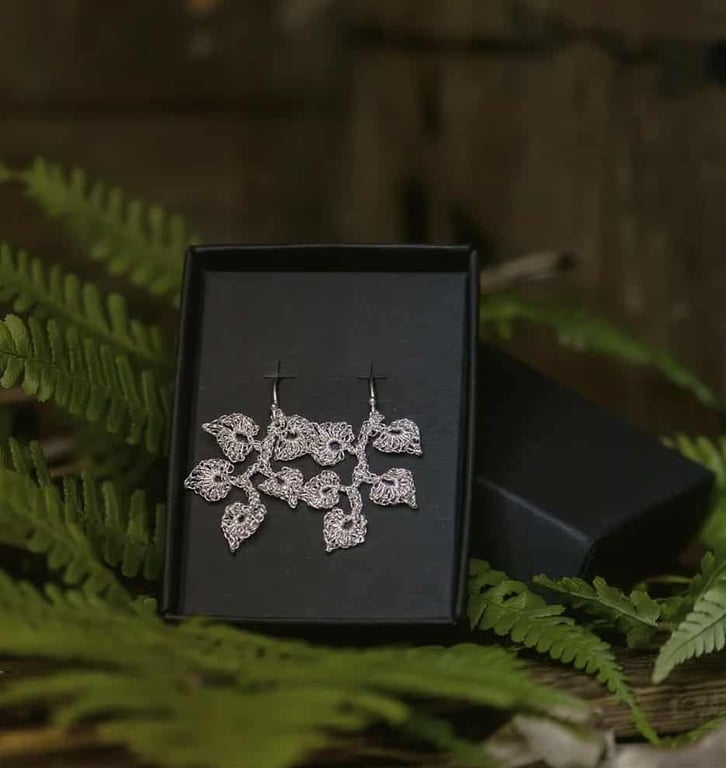 .999 Crochet Fine Silver Leaf Earrings