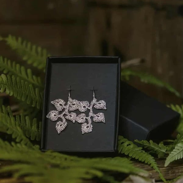 .999 Crochet Fine Silver Leaf Earrings