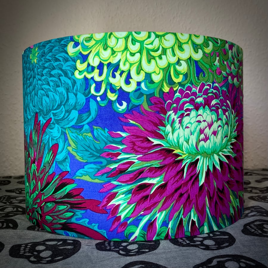 Chrysanthemum Lampshade, various diameters - Kaffe Fassett, Green, Purple, Blue